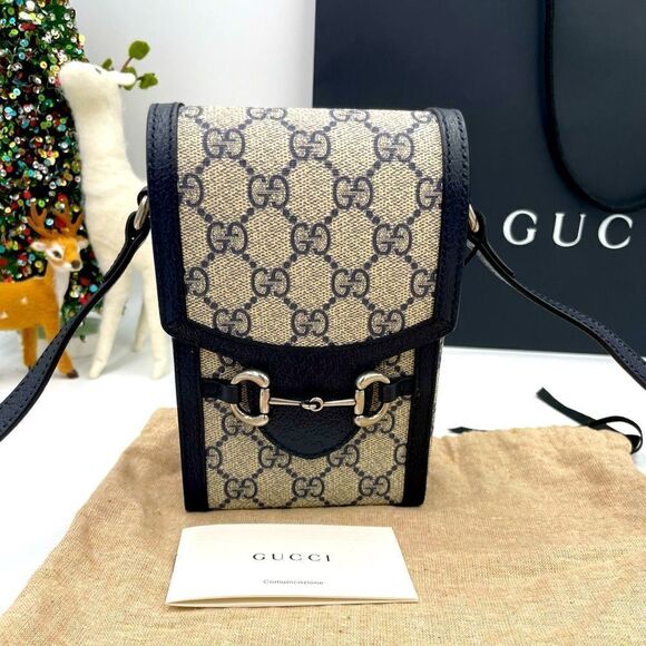 Women’s Gucci GG Supreme monogram horse bit 1955 shoulder bag made in Italy - Picture 1 of 11